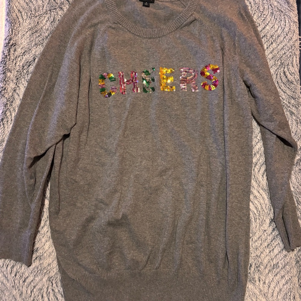Torrid Plus Size Gray Sweater with Multicolor 'Cheers' Design